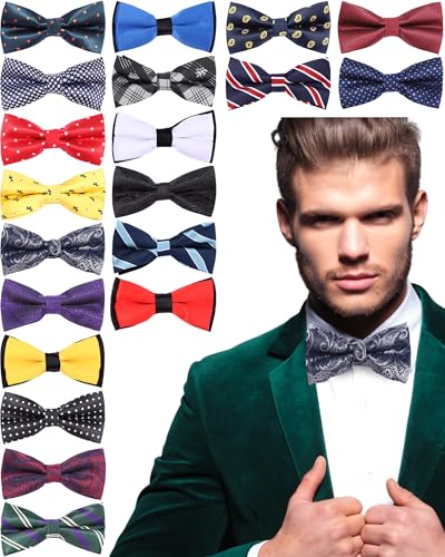 Image of Hercicy 20 Pcs Bow Ties for Men Pre Formal Satin Bowties Set with Adjustable Neck Band for Wedding Party Favors