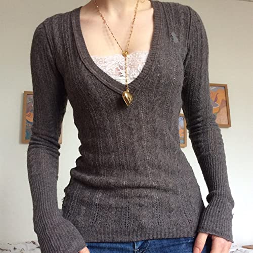 Women Y2K Fairy Grunge Sweater Pullovers Long Sleeve V Neck Kawaii Knitted Top E Girl 2000S Aesthetic Casual Knitwear #TOP3