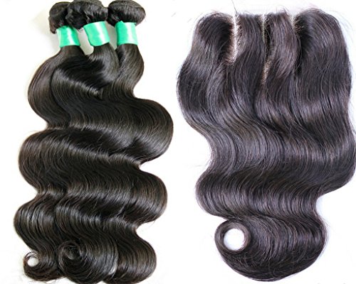 8A Grade Brazilian Virgin Hair 4Pcs Lot Body Wave Three Part Lace Closure With 3 Bundles 100 Unprocessed Human Hair Weave Extension Brazilian Body Wave (18 20 22+16)