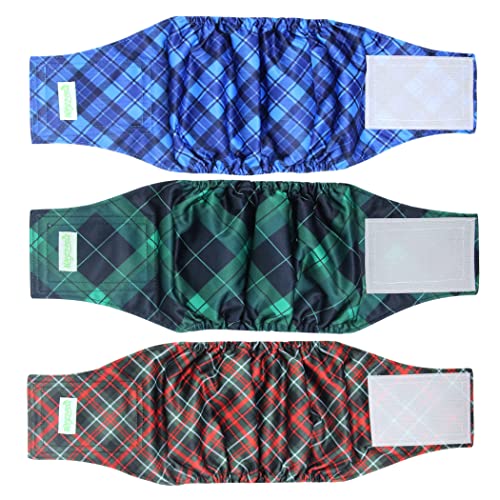 Image of Wegreeco Washable Dog Belly Band - Stylish Pattern Dog Diapers for Males - Washable Belly Wrap (Blue, Green, Red Plaid, XS)