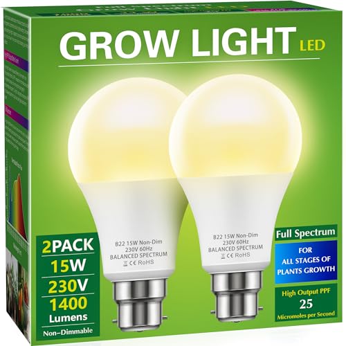 Image of Briignite Grow Light Bulb, LED Grow Light A19 Bulb, Full Spectrum Grow Light for Indoor Plants, Plant Light Bulbs B22 Base, 15W Grow Lights for Indoor Plants, Seed Starting, 2Pack