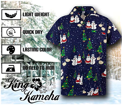 King Kameha Funky Hawaii overhemd, korte mouwen, voorzak, voor vrije tijd met rendier- en kerstman-opdruk - Image 7