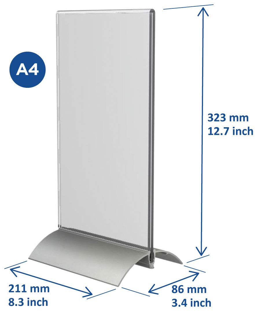 EUROPEL Présentoir de table (T-Standard, format A4, portrait), Acrylique transparent, Bae en aluminium, Support d'affichage, menus et dépliants, à poser