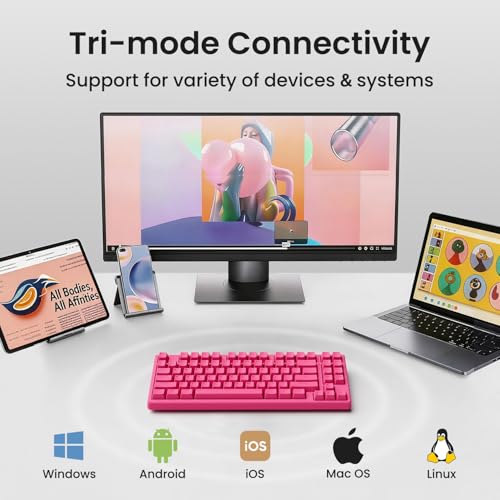 Image of Kisnt KN85 Wireless Silent Mechanical Keyboard, 75% Layout, Bluetooth /2.4GHz /USB-C, Custom RGB Backlit, Hot Swappable, Quiet Typing for Windows /Mac /PC (Berry Red)