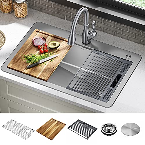 DELTA-FAUCET-95A932-33S-SS-Lorelai-Workstation-Kitchen-Sink-Drop-in-Top-Mount-Stainless-Steel-Single-Bowl-with-WorkFlow-Ledge-and-Chefs-Kit-of-5-Accessories DELTA FAUCET 95A932 33S SS Lorelai Workstation Kitchen Sink Drop in Top Mount Stainless Steel Single Bowl with WorkFlow Ledge and Chefs Kit of 5 Accessories
