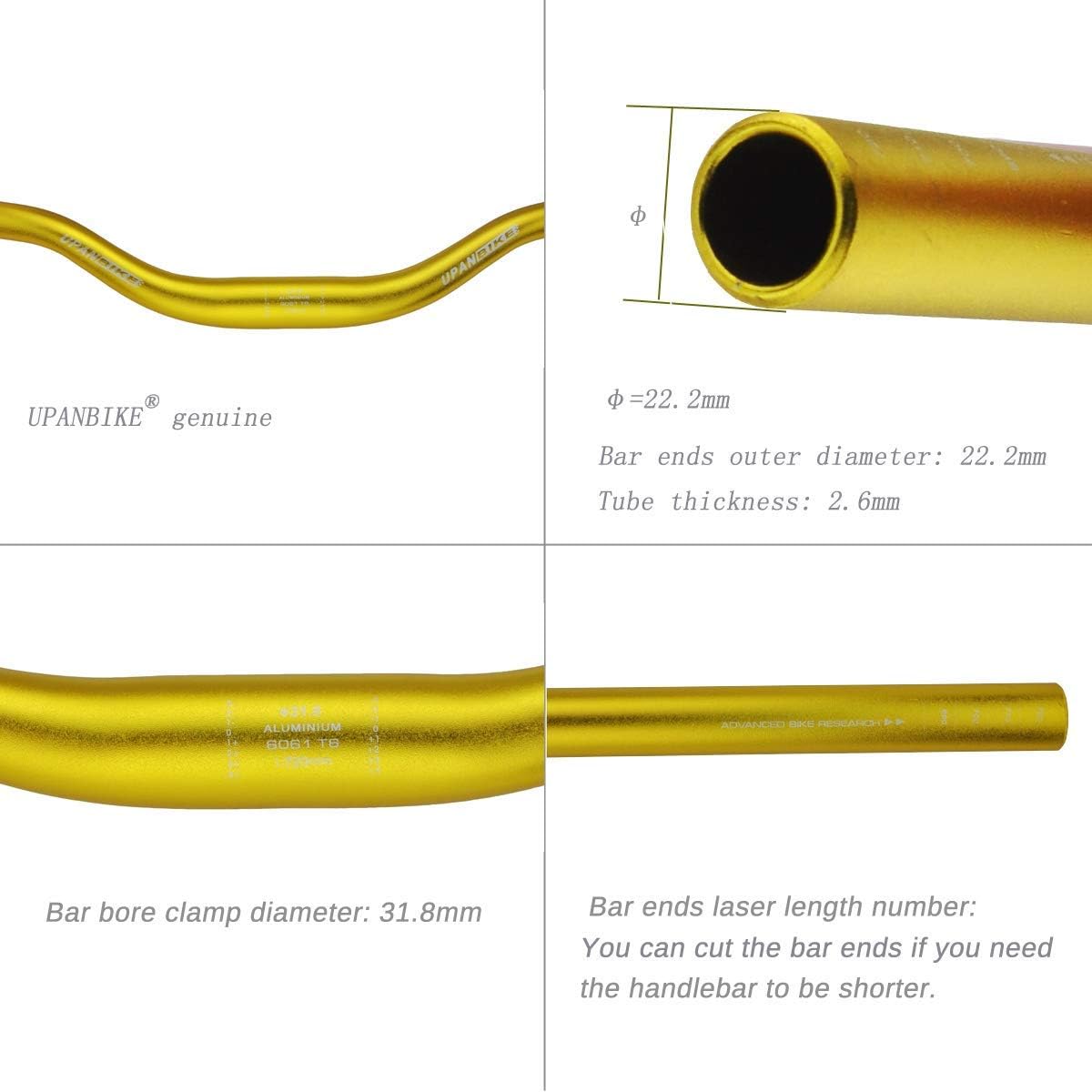 N A MTB Mountain Bike Manubrio Bicicletta Extra Lungo Manubrio φ31.8mm 720mm/780mm Riser Bar (780mm, Oro)