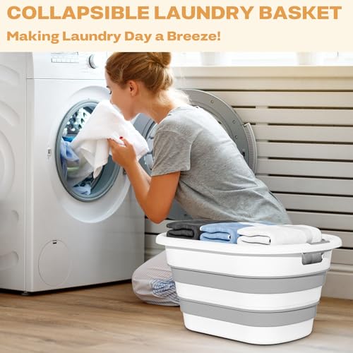 Image of 43L(11.5Gallon) Collapsible Laundry Baskets Plastic, Pop Up Laundry hamper /Storage Container, Foldable Laundry Basket with Large Capacity,Sturdy,Space Saver (Grey, 2 Packs)