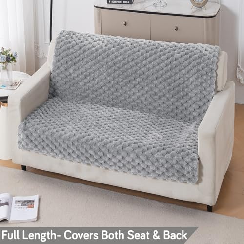 Image of HOKIPO Luxury Rabbit Wool Plush Fluffy Sofa Cover for 2 Seater Sofa | Full Protection for Sofa Seat and Back | 'BunnySoft Series' (180x120 cm), Moon Grey (AR-6667-GRY)