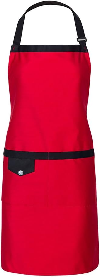 Adjustable Kitchen Apron with 2 Pockets for Women Men (Red-Black)