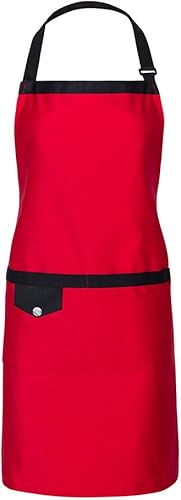 Miniatura 1 de Delantal de cocina ajustable con 2 bolsillos para mujeres y hombres (rojo-negro)