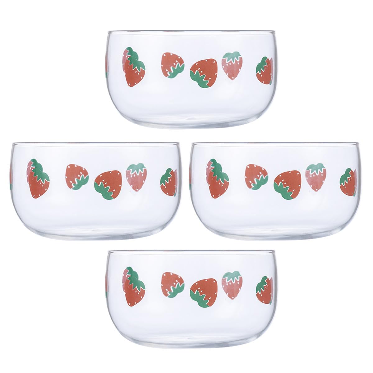 DOITOOL 4 Piezas Cuencos de Vidrio con Diseño de Fresas Bol para Ensalada y Postres Recipiente Transparente para Frutas para Cocina y Hogar Resistente y Decorativo