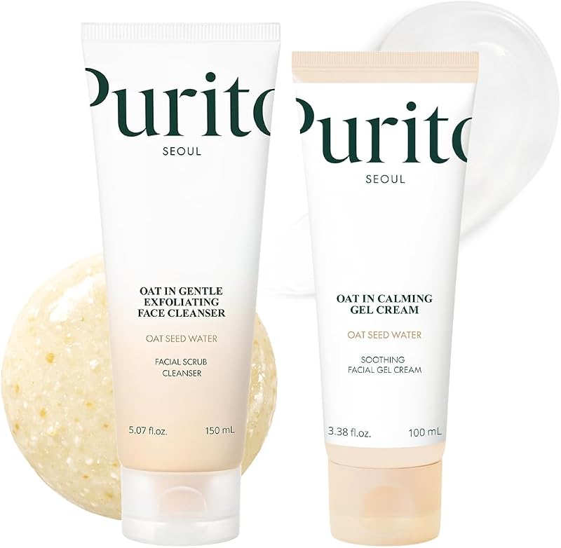 PURITO Oat Velvet Duo Set for Sensitive Skin, 8.45 fl.oz | Calming Gel Cream & Exfoliating Cleanser, Non-Comedogenic Formula, Moisturizer & Cleanser Duo, Mild Korean Skincare