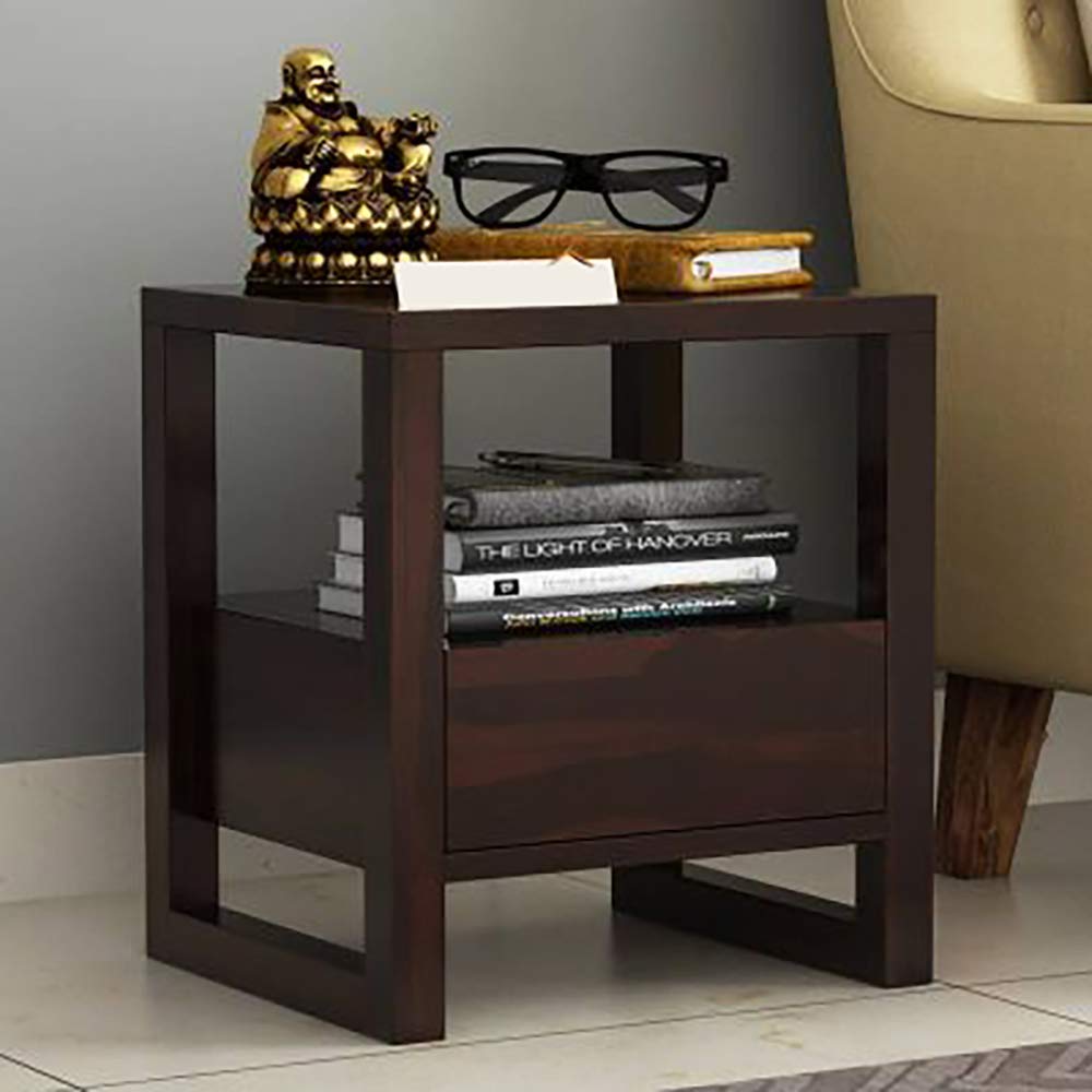 COMBAT FURNITURE Sheesham Wood Bed Side Table with 1 Drawer & Shelf Storage Wooden Nightstand End Table for Bedroom Home (Walnut)-image-48