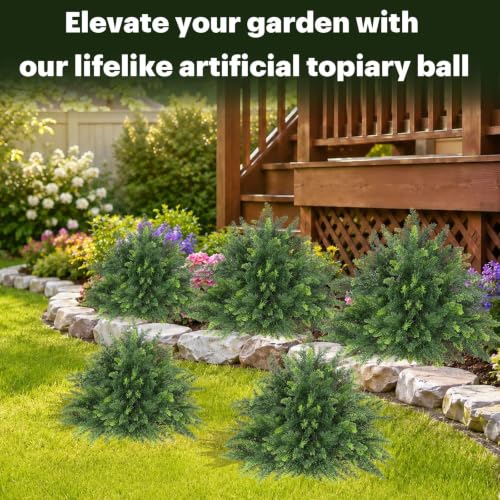 24.5" Set of 2 Artificial Cedar Topiary Ball Trees with Ground Spike - image 4