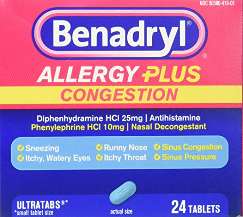 Benadryl allergy plus congestion, 24 tablets (pack of 2)