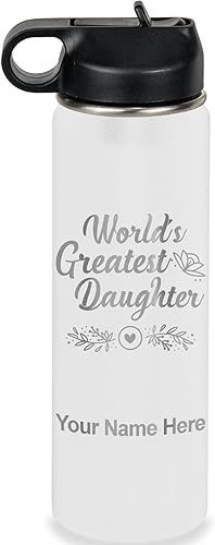 Miniatura 55 de LaserGram Personalized Water Bottle, World's Greatest Daughter, Stainless Steel Double Wall Vacuum Insulated with Flip Top Straw, Custom Engraved