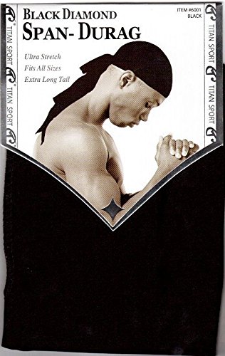 Titan Sport Black Diamond Span Durag Black, stretchable, stretchy, fits all sizes, extra long tail, long tail, satin fiber, soft fiber, flexible fiber, static electricity, prevents static, cotton, polyester, durag,