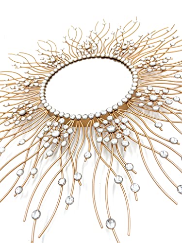 Meida Sunburst Metal Wall Mirror With Acrylic Gem Decor, Gold, Wall Mounted thumb #2