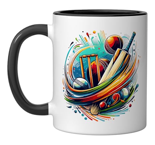 Taza de cerámica con diseño Colorful Splash Art Cricket Bat miniatura 1