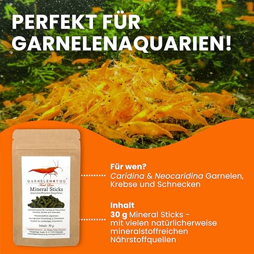 GARNELEN4YOU® Mineral Sticks - mineralienreiches Hauptfutter für Garnelen, Krebse und Schnecken - Premium Garnelenfutter mit erhöhtem Mineralstoffanteil - Made in Germany (30 g)