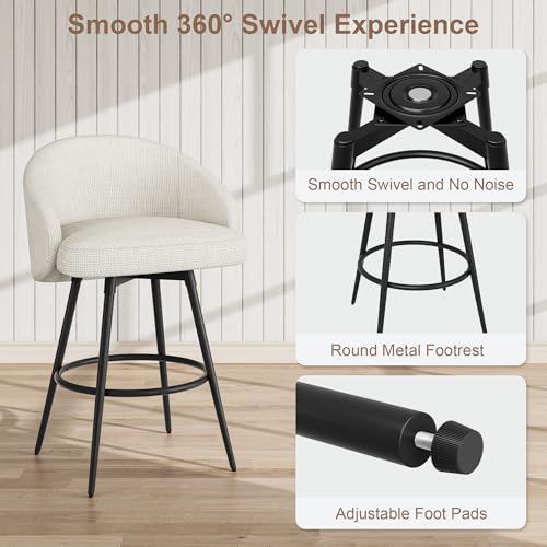 Garvee 25.4″ 360° Swivel Bar Stools Set of 2 for Kitchen Island,Beige Linen by Garvee - Used condition - Image 3