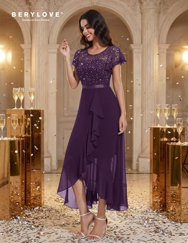 Image of BeryLove Formal Dresses for Women 2026 Wedding Guest with Slit Cocktail Elegant Lace Long Prom Dress