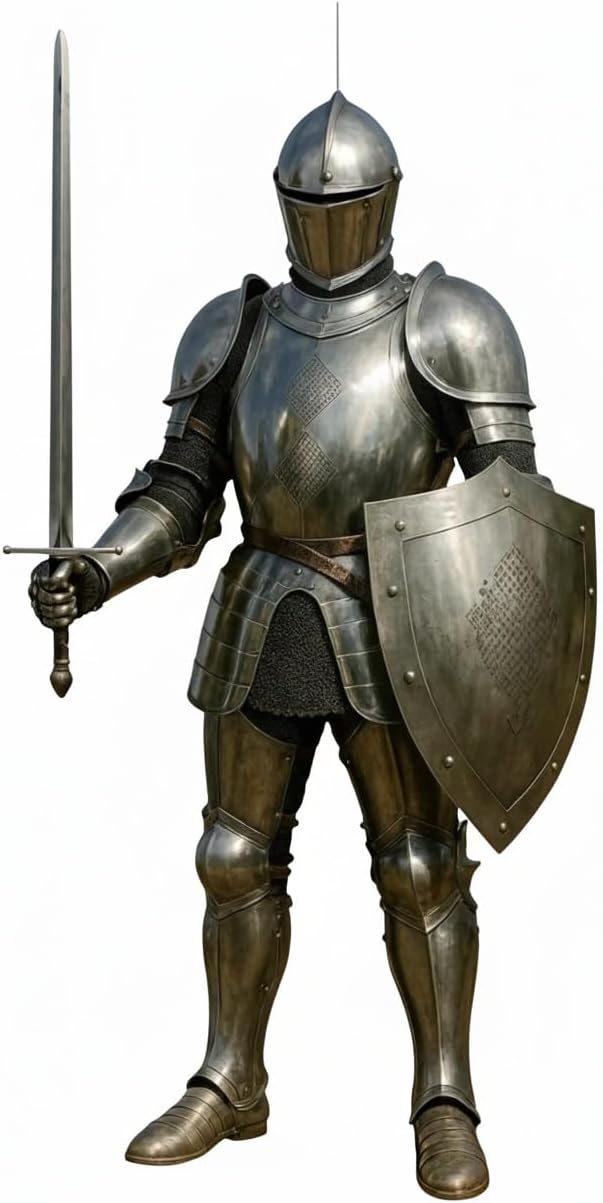 NauticalMart Medieval Knight Armor Suit – Full Plate Steel Armor Handcrafted Steel European Armor Suit Perfect for LARP, Historical Reenactment, Cosplay, Halloween & Theater Act Costume