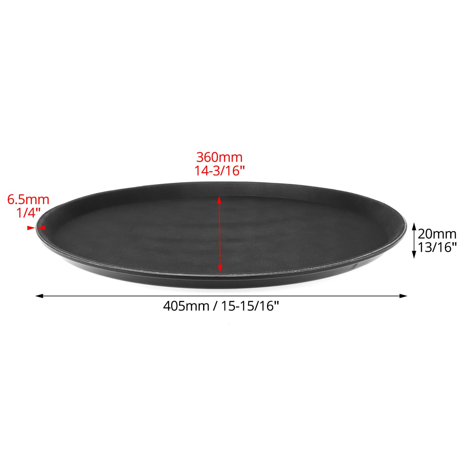 QWORK Vassoio rotondo antiscivolo da 40,6 cm, confezione da 8 vassoi da portata per ristoranti, in plastica nera, con rivestimento in gomma