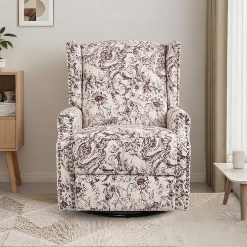 Image of Swivel Rocker Recliner Chairs Set of 2, 360 Swivel Wingback Recliner Chairs for Adults, Upholstered Glider Rocking Chair with High Back, Deep Seat for Living Romm Bedroom, Rococo Plum