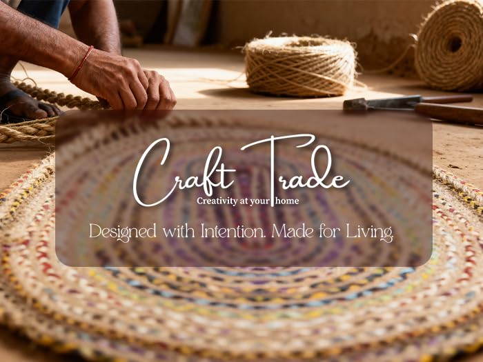 Craft Trade Bunt Boho Jute Teppich Reversibel Geflochten Handgewebt Oval Flickenteppich für Küche Wohnzimmer und Schlafzimmer- 120 x 180 cm