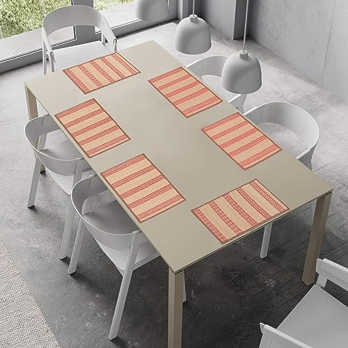 Image of HOKIPO Bamboo Table Mats for Dining Table, Set of 6 Wooden Placemats, 45x30 cm, Peach (AR2817-D8)