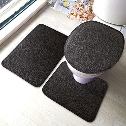 MBNGGAB Badematte + Konturmatte + WC-Deckelbezug, Schwarz Leopard Muster 3 Stück Badematten Set, mit rutschfester…
