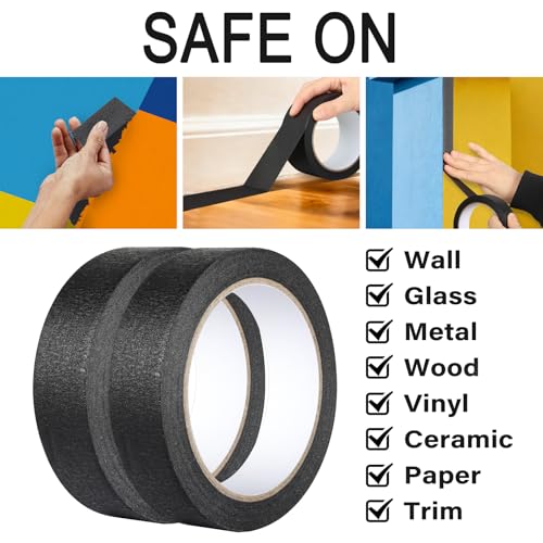 Image of 2 Pack Black Painters Tape - Black Masking Tape 1 Inch Wide - Multi-Surface, Smart Adhesion, Indoor & Outdoor - Paint Tape for DIY, Labeling, Art, Car, General Purpose - 180FT Total