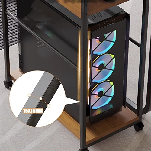Soporte para CPU de escritorio de 2 niveles, soporte móvil para torre de PC, estructura de acero resistente, soporte móvil con ruedas y freno miniatura 3