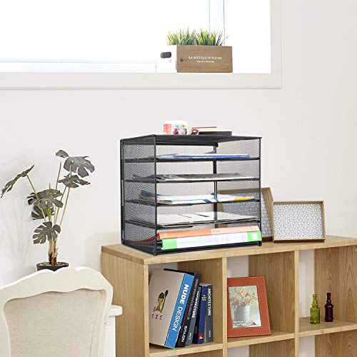 Samstar Letter Tray Paper Organizer, Mesh Desk File Organizer with 5 Tier Shelves and Sorter, Black - Thumbnail 5