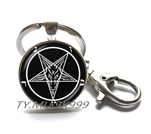 Satanic Baphomet Inverted Pentagram Key Ring Gothic Keychain Goat Key Ring Satanism Keychain Evil Occult Pentacle Jewelry.Y067 (1)