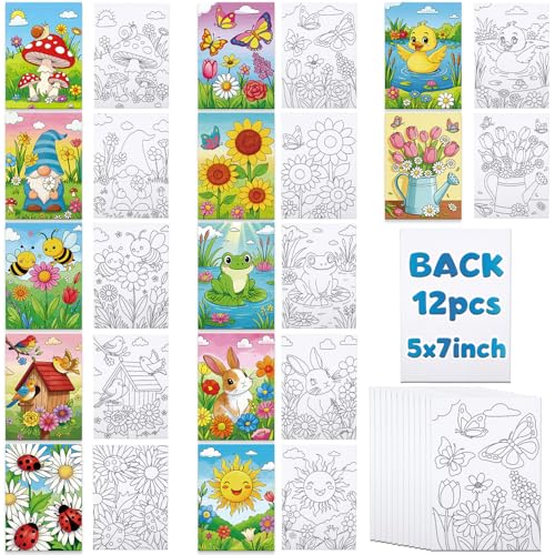 Catálogo para Comprar On-line Lienzos preestirados - los preferidos. 45 Louise Maelys - lona predibujado para pintar para niños, paquete de 12 lienzos preestirados de 5 x 7 pulgadas con flores de primavera y patrón de animales, kit de lona de pintura...