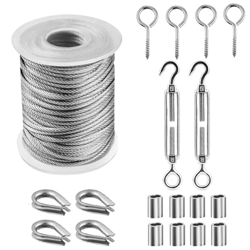 Drahtseil 1 Set 15/30/50 M Multifunktionales Drahtseil-Set Edelstahlkabel Zeltschnur Hängende Wäscheleine Außenkabel Leitplankenseile(15m)