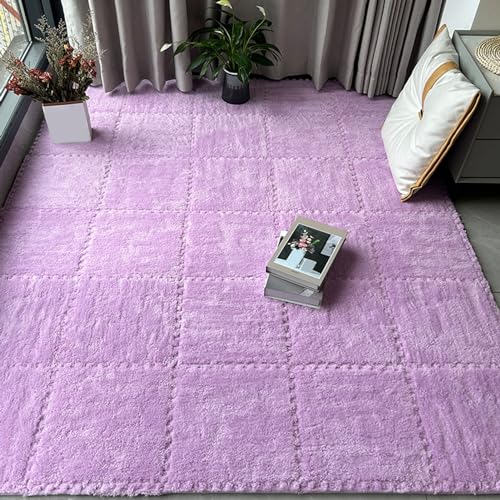 MRVAKDYDI Losetas de Suelo entrelazadas, Paquete de 16 tapetes de Peluche entrelazados de 30 x 30 x 0,6 cm (11,8 x 11,8 x 0,23/0,39 Pulgadas), Multicolor(Purple,0.23 Inch)