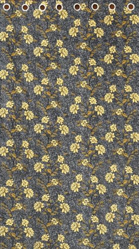 Image of Heavy Polyester Floral Printed Window Light Filtering Curtains for Living Room Bedroom Hall Room, 6 feet Window, Grey, Set of 2