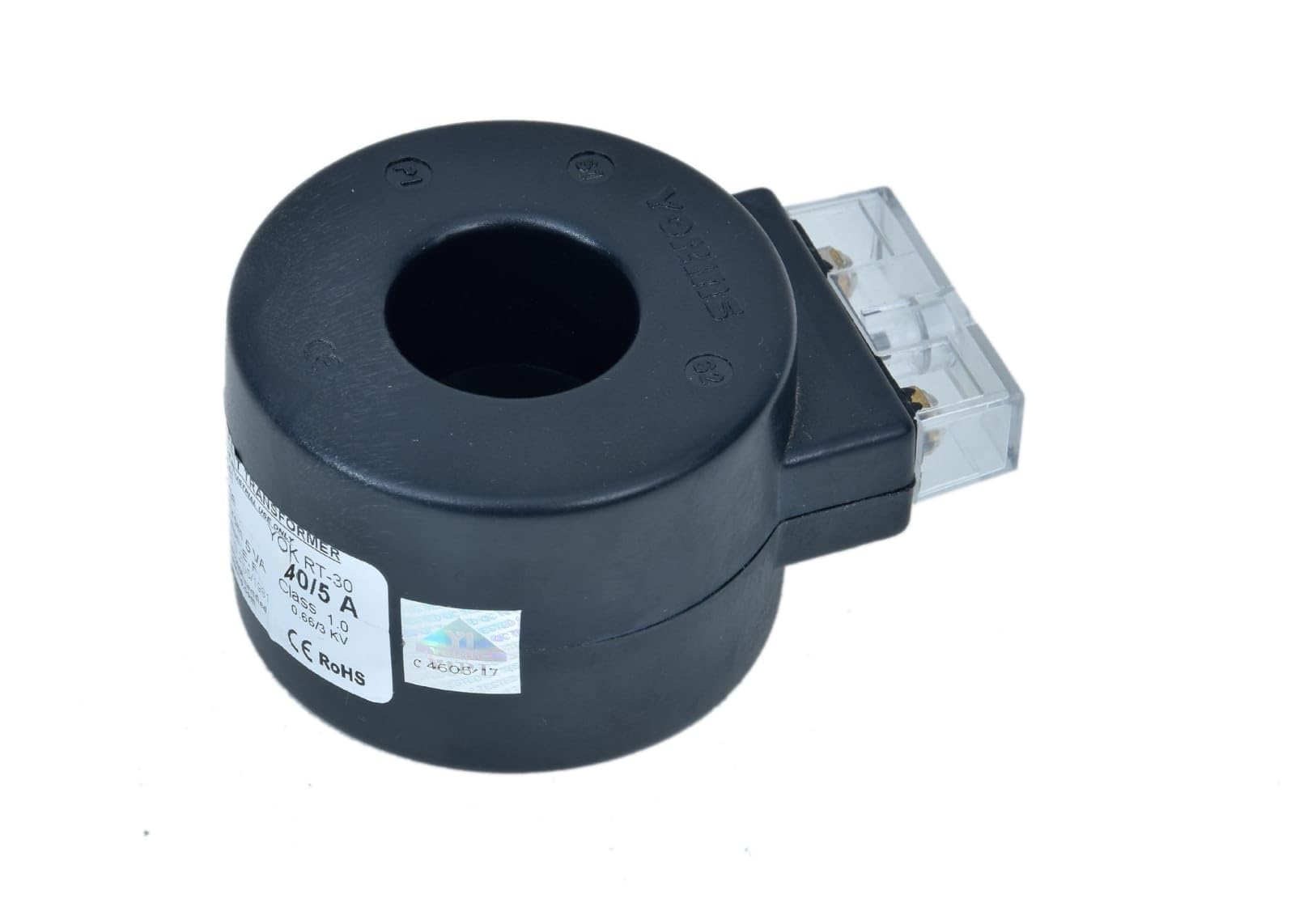 YOKINS Current Transformer 40/5A (Two Turn Primary), 40A CT for Ammeter Model RT30 Polycarbonate encapsulated Round current transformer with terminals and protective cap