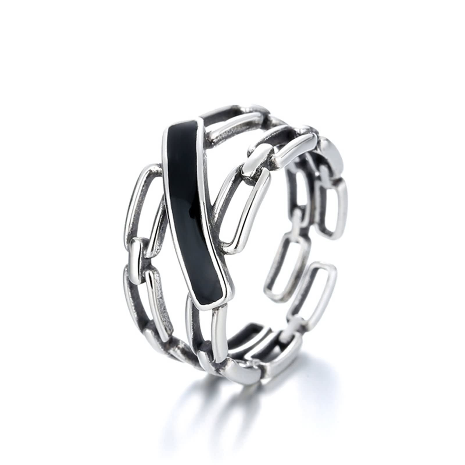 Anelli in argento sterling, anelli regolabili per donna con catena epossidica alla moda per lei, Adjustable, Nessuna pietra preziosa