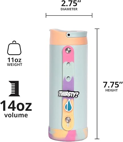 Miniatura 4 de Elemental Iconic - Botella de agua para niños con tapa de popote y correa de dijes, a prueba de fugas cuando está cerrada, botella de agua