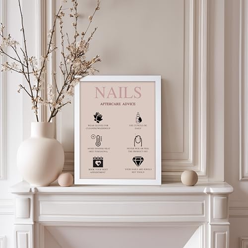 Image of Poster Master Nails Aftercare Advice Print - Fashion Poster - Manicure Art - Trendy Gift for Men, Women & Fashionista - Chic Decor for Salon, Spa or Nail Bar - 8x10 White Framed