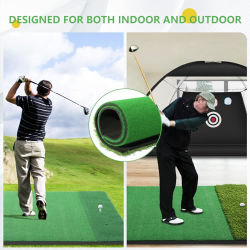 Golf Hitting Mat, 2024 Upgrade Pro Nylon Turf Golf Mats Practice Indoor Outdoor,5x4ft Premium Impact Turf Mat Come with 3 Rubber Tees, 6 Golf Balls, 6 Golf Tees for Golf Training Aids Chipping Swing