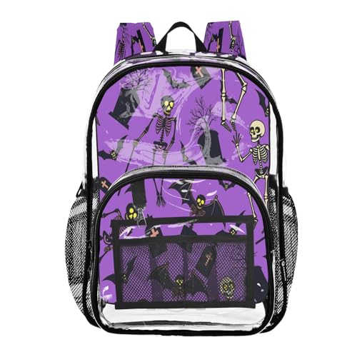 Clear Backpack for School Black and White Skull Pattern Transparent Bookbag for Girls See Through PVC Boy Backpacks