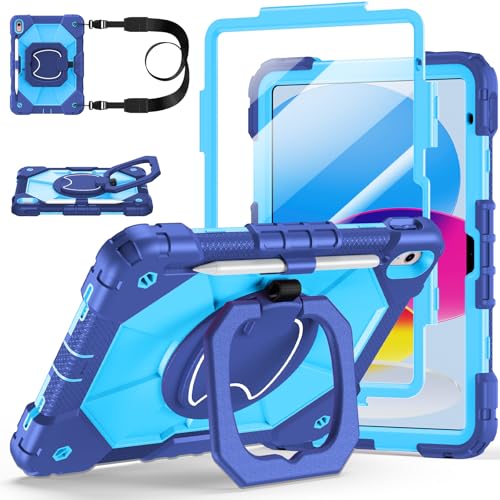 Image of Case for iPad (A16) 11th Generation 11 Inch 2025, Ubearkk for iPad 10th Generation 10.9 inch 2022 case with Screen Protector 360 Degree Rotating Stand Shoulder Strap Pencil Holder, Navy Blue