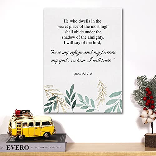 Christian Canvas Wall Art Psalm 91 He Who Dwells In The Secret Place Of The Most High Canvas Print Positive Scripture Canvas Painting Religious Home Wall Decor Framed Gift 12X15 Inch #TOP4