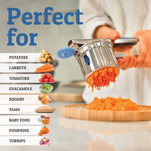 Image of PriorityChef Large 15oz Potato Ricer, Heavy Duty Stainless Steel Potato Masher and Ricer Kitchen Tool, Press and Mash Kitchen Gadget For Perfect Mashed Potatoes - Everytime, Blue