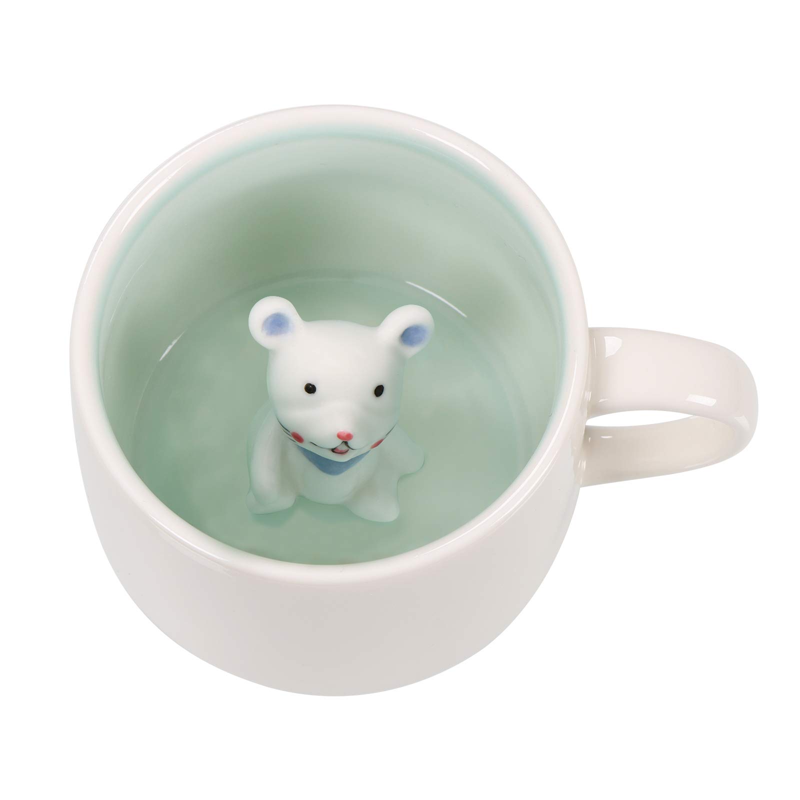 Szoyeay Mouse Ceramic Cup Hidden 3D Animal Inside Mug,12 oz Cute Cartoon Handmade Figurine Mugs,Christmas Birthday Surprise for Friends Family or Kids